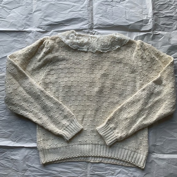 Vintage Knit Sweater, S, Cream, Cotton & Ramie, Good Condition - Picture 7 of 8